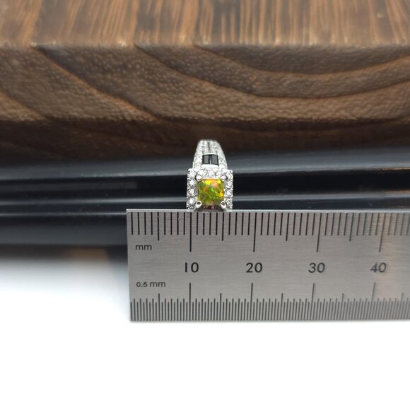 Size 6.25 Sterling Silver Square Opal With Cubic Zirconia Accents Ring A1508 - Picture 8 of 9